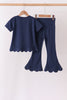 Navy sclloped active pants set