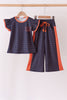 Navy Auburn dot pants set