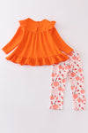 Orange pumpkin print girl set