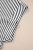 Black Stripe Plus Size V Neck Roll-tab Short Dolman Sleeve Blouse
