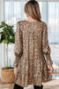Khaki Leopard Print V Neck Ruffled Sleeve Tiered Loose Mini Dress