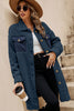 Blue Contrast Flap Pocket Single Breasted Teddy Coat