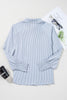 Gray Pinstripe Long Sleeve Smocked Cuffs Button Shirt Collar Blouse