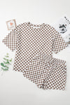 Brown Checkered Top and Short Casual 2pcs Set