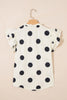 Apricot Casual Polka Dot V-Neck Ruffle Short Sleeve Shift Blouse