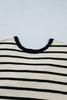 Black Stripe Bow Applique Short Sleeve Sweater
