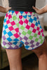 Multicolour Checkered Drawstring Elastic Waist Casual Shorts