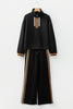 Black Striped Patchwork Quarter Zip Pullover Loose Pant Set