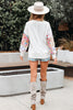White Floral Dotted Mixed Print Patchwork Sleeve High Low Casual Sweatshirt