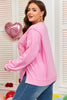 Pink Big Bow Lace Embroidered Dolman Sleeve Slit Plus Size Sweatshirt