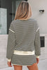 Black Stripe Textured Drop Shoulder Pullover Top Drawstring Mini Skirt Two Piece Dress Set
