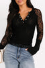 Black Sheer Lace Long Sleeve Slim Henley Top