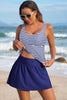 Blue Stripe Scoop Neck Adjustable Tankini and Matching Skort Bathing Suit
