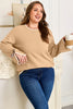 Tan Plus Size Leopard Bow Decor Split Cuffs Loose Sweater
