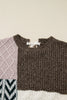 Brown Plus Size Color Block Patchwork Knotted Back Loose Fit Sweater