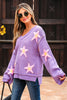 Lavendula Brushed Star Graphic V Neck Drop Shoulder Oversize Sweater
