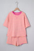 Green Stripe Drop Shoulder Boxy Casual Terry Short Set