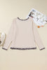 Parchment Ribbed Contrast Leopard Edge Round Neck Plus Knit Top