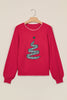Racing Red Stitched Detail Christmas Tree Holiday Casual Sweater