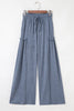 High Frilled Detail Wide Leg High Waist Knit Pants