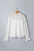 White Ruffled Round Neck Long Flounce Sleeve Sheer Lace Blouse