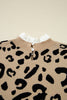 Brown Leopard Pattern Lace Ribbed Detail Button Cuffed Sweater