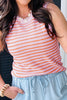 Pink Stripe Textured Knit Sleeveless Casual Sweater Top