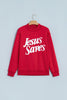 Fiery Red Jesus Saves Slogan Print Stand Neck Baggy Sweatshirt