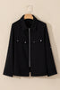 Black Collar Tab Sleeve Zip Up Flap Detail Jacket