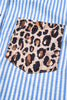 Sky Blue Striped Leopard Print Patchwork Button Up Womens Shirt