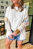 White Floral Dotted Mixed Print Patchwork Sleeve High Low Casual Sweatshirt