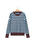Brown Stripe Color Block Loose Crew Neck Cuffed Sweater