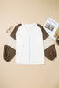 Green Colorblock Lace Patchwork Balloon Sleeve V Neck Plus Size Blouse