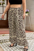 Khaki Exposed Seam Patched Pocket Plus Size Drawstring Leopard Wide Leg Pants