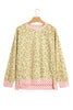 Khaki Leopard Polka Dot Colorblock Trim Long Sleeve Top