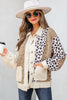Khaki Leopard Waffle Quilted Patchwork Button Front Jacket