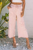 Pink Flower Patch Mineral Washed Terry Knit Cropped Wide Leg Pants