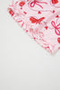 Red Romantic Bow Print Loose Tee Drawstring Shorts 2pcs Lounge Set