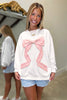 White Floral Bow Decoration Drop Shoulder Long Sleeve Top