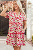 Red Floral Puff Sleeve Tiered Ric Rac Pocketed Mini Dress