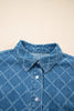 Dusk Blue Checkered Textured Short Sleeve Patched Pocket Denim Shirt