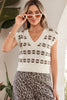 White Contrast Geometric Textured Knit V Neck Cropped Sweater Vest