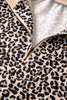 Brown Leopard Print Half Zip Striped Trim Patchwork Short Sleeve Top