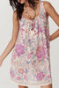 Multicolour Floral Print Fringed Tie U Neck Sleeveless Mini Dress
