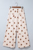 Beige Polka Dot Wide Leg Elastic Waist Casual Pants