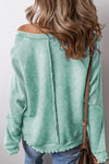 Orchid Petal Textured Patchwork Frilled Trim Plus Size Pullover Sweatshirt