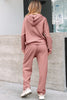 Rose Tan Lace Drawstring Pullover Hoodie and High Waist Pants Corduroy Suit