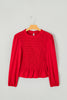 Bright Green Solid Color Smocked Ruffle Hem Long Sleeve Blouse