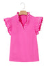 Bright Pink Contrast Scallop Trim Layered Short Sleeve V Neck Blouse