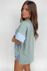 Smoke Green Frayed Denim Star Patched Oversize T Shirt